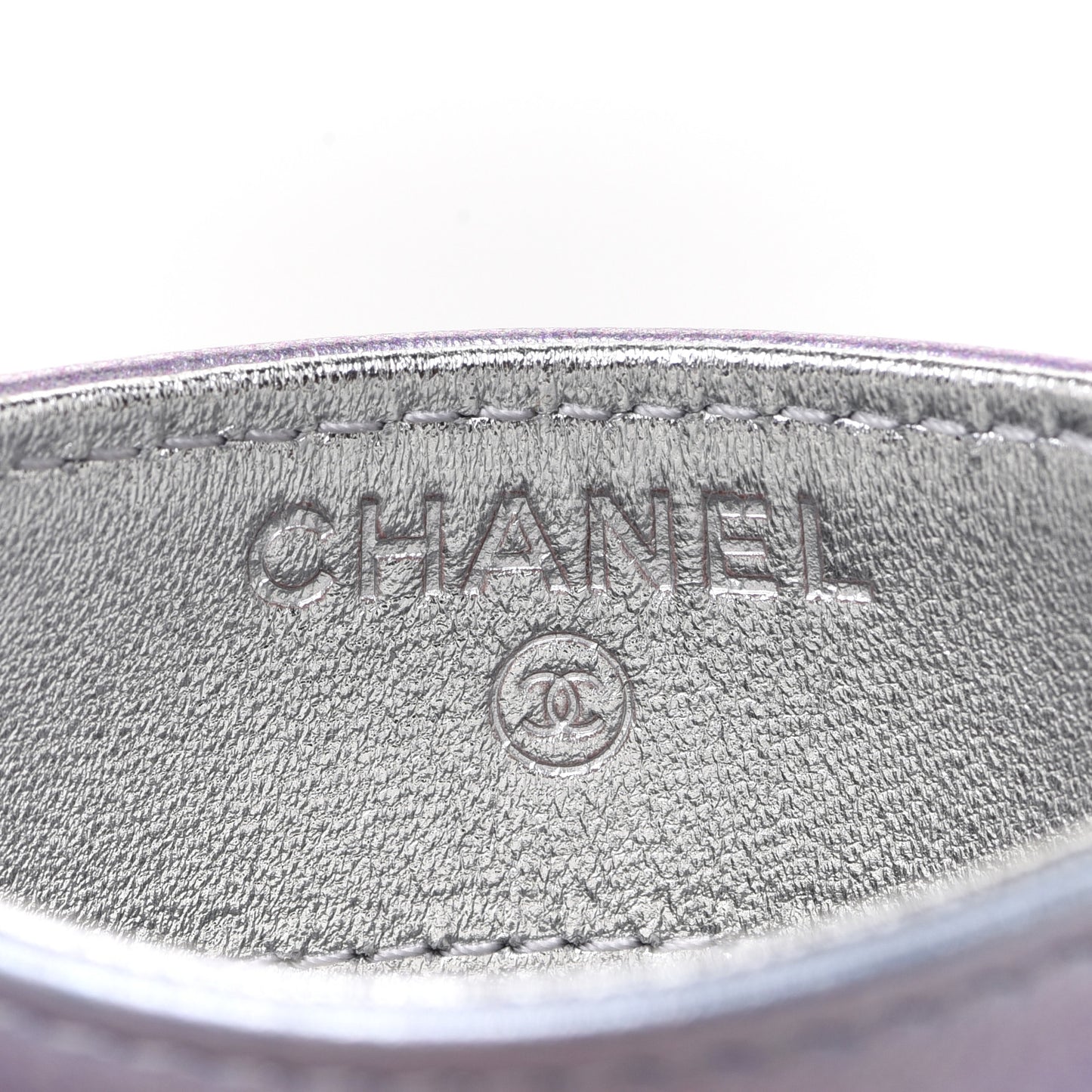 Gradient Metallic Calfskin Quilted Card Holder Silver Blue Yellow Purple