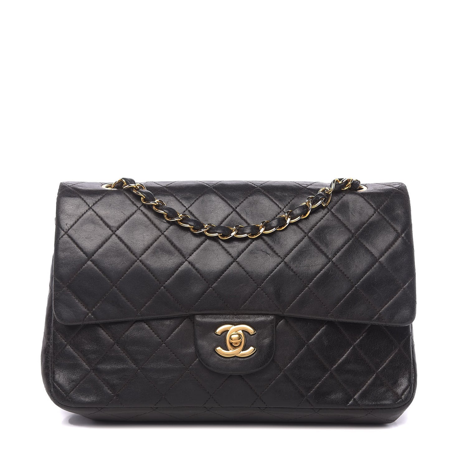 Lambskin Quilted Medium Double Flap Black