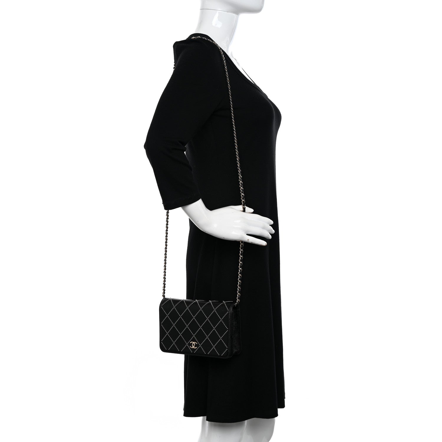 Chanel Lambskin Crystal Quilted Wallet On Chain WOC Black 2 of 11