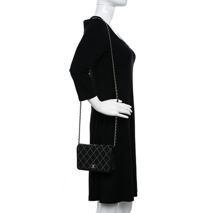 Chanel Lambskin Crystal Quilted Wallet On Chain WOC Black 2 of 11