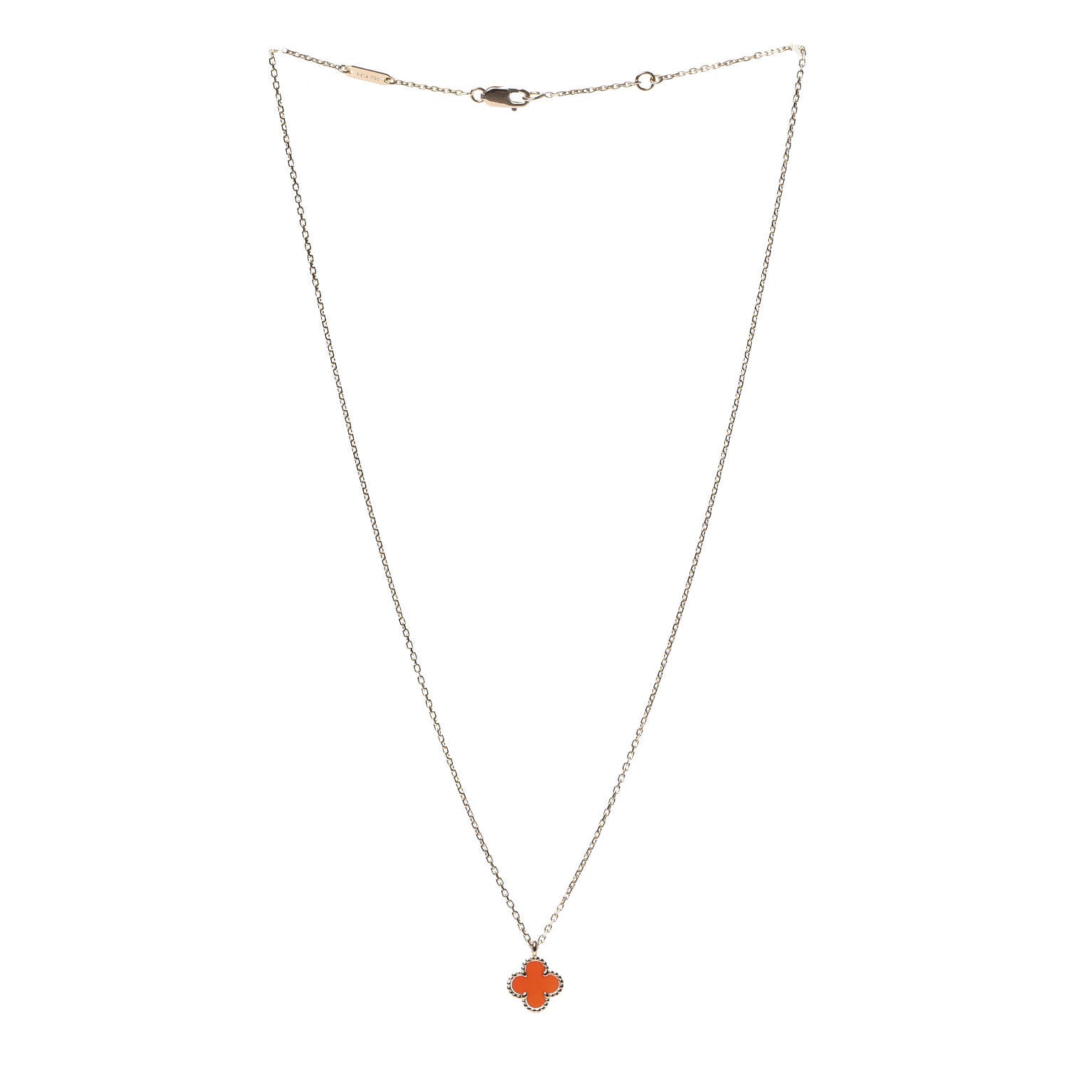 Van Cleef & Arpels 18K Rose Gold Carnelian Sweet Alhambra Pendant Necklace 3 of 6