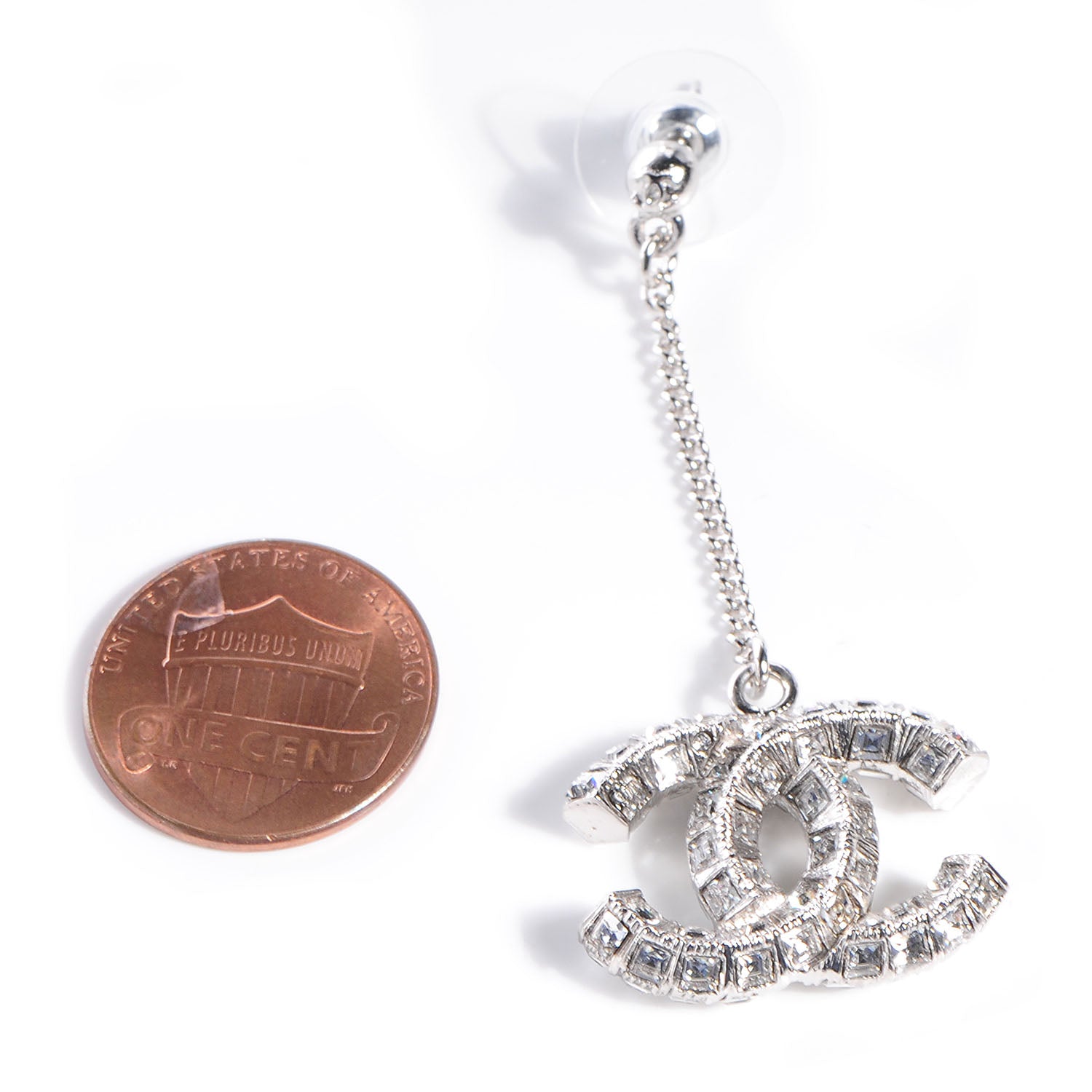 Chanel Baguette Crystal CC Drop Earrings Silver 2 of 5