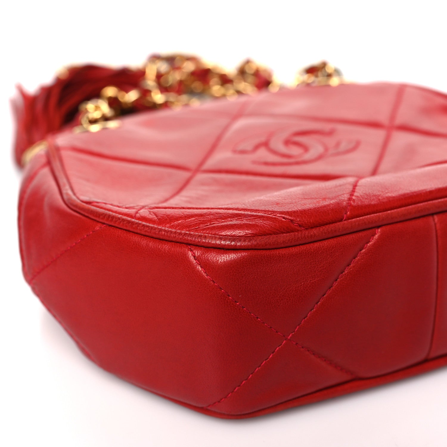 Chanel Lambskin Diamond Quilted CC Tassel Crossbody Bag Red 8 of 9