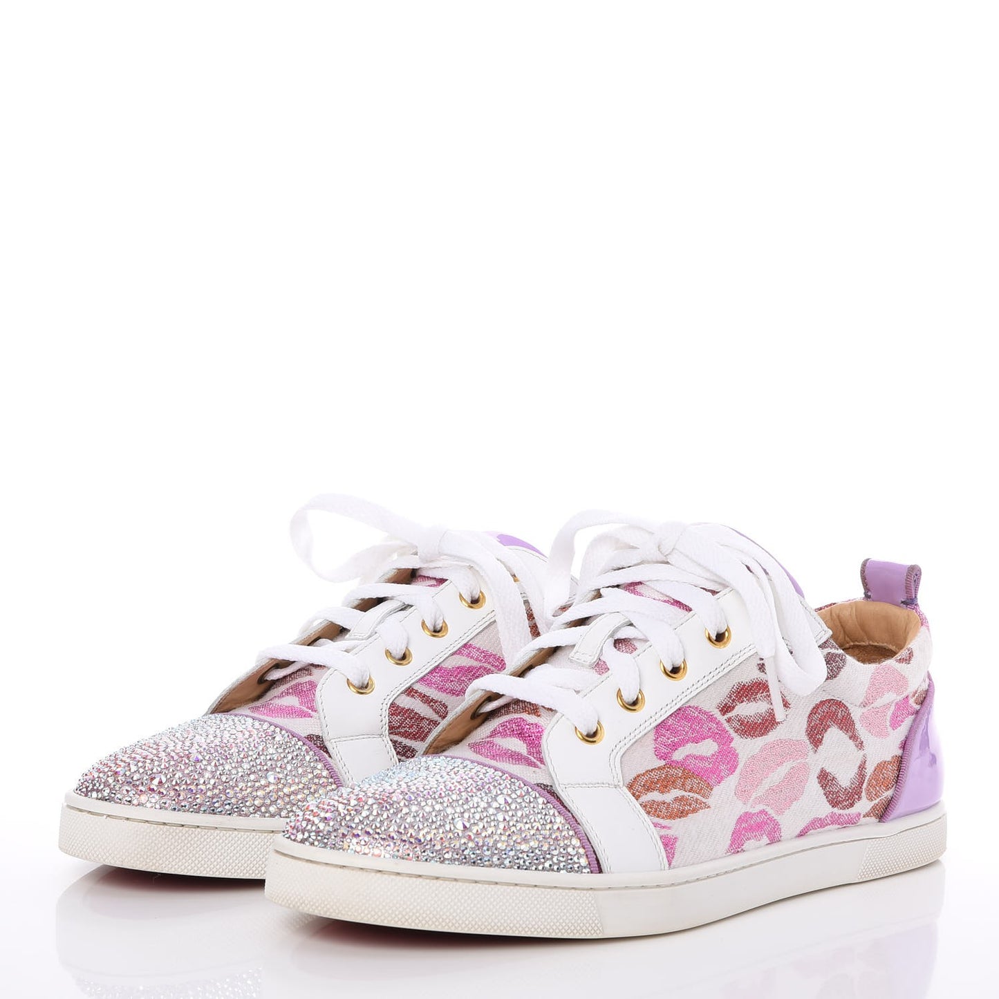 Metallic Fabric Lurex Embellished Lips Print Gondolastrass Sneakers 41 White