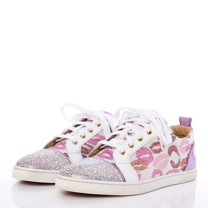 Christian Louboutin Metallic Fabric Lurex Embellished Lips Print Gondolastrass Sneakers 41 White 3 of 10