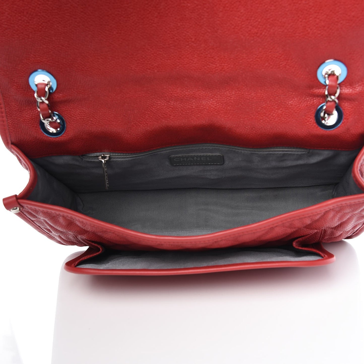 Caviar Quilted Large French Riviera Flap Red