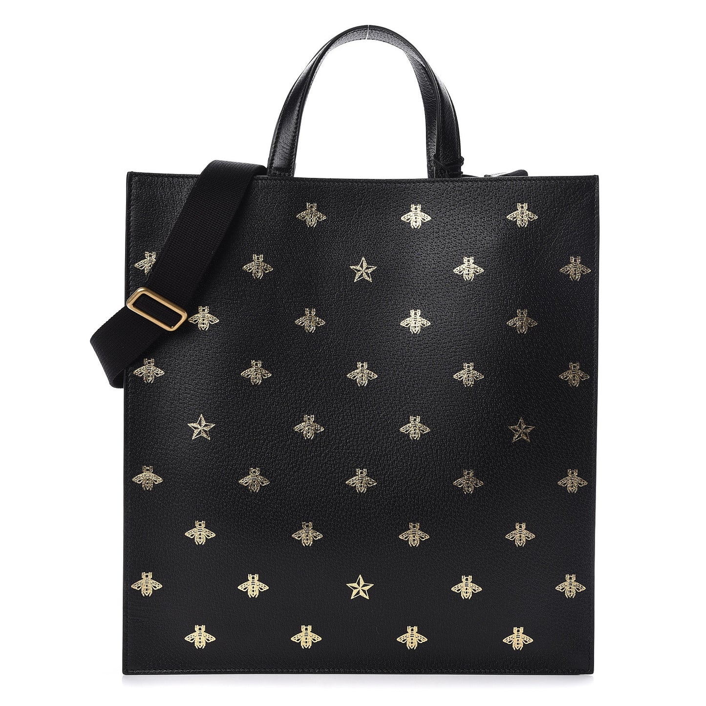 Grained Calfskin Bee Star Vertical Tote Black