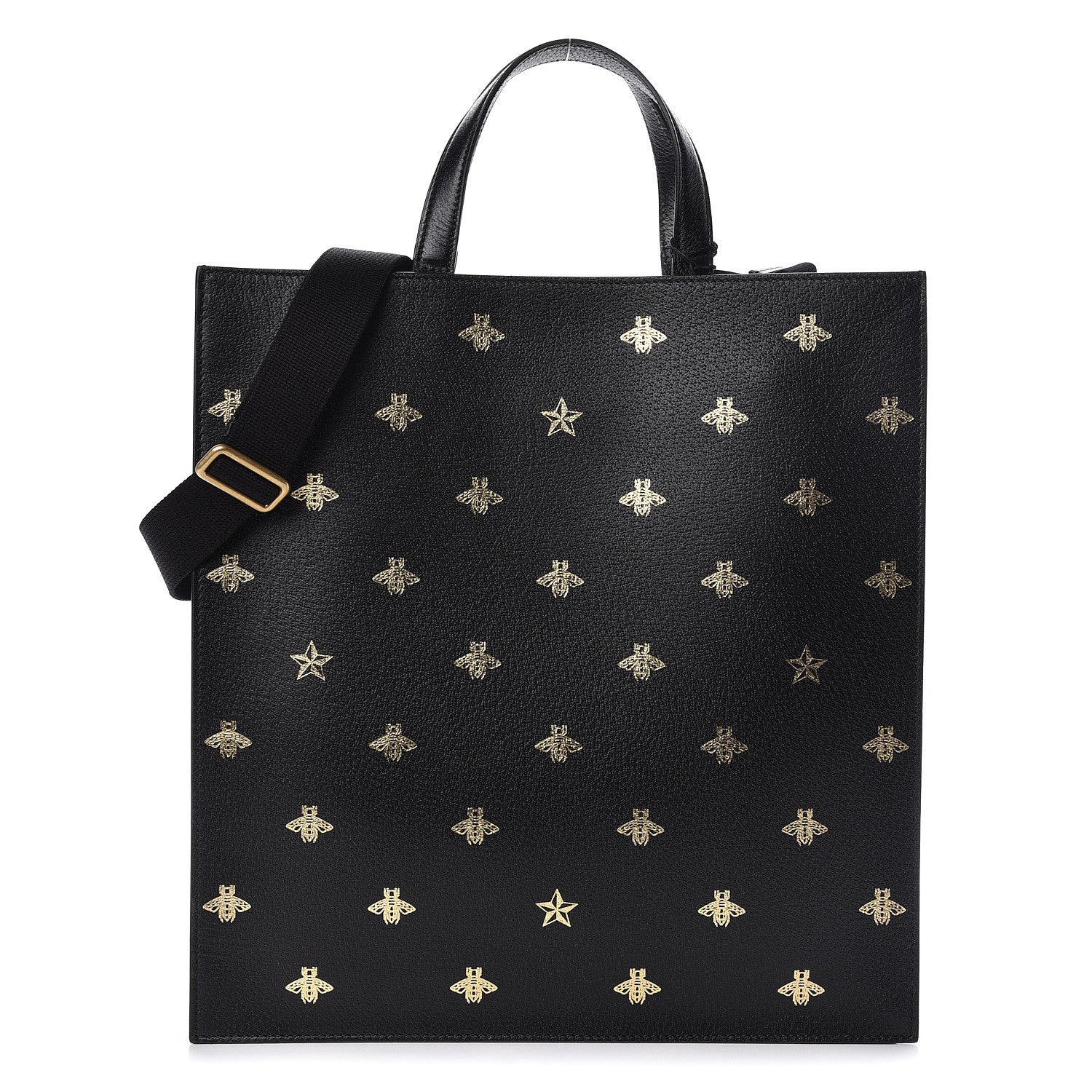 Gucci Grained Calfskin Bee Star Vertical Tote Black 1 of 9