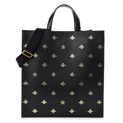 Gucci Grained Calfskin Bee Star Vertical Tote Black 1 of 9