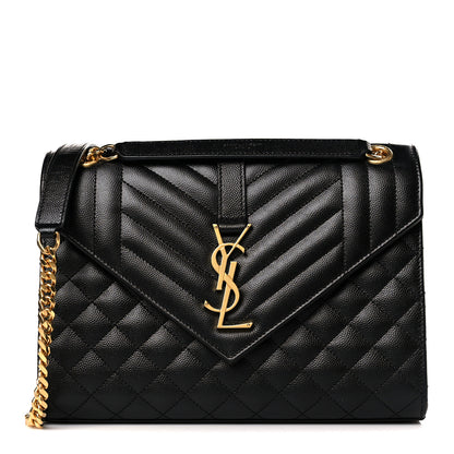 Saint Laurent Grain De Poudre Textured Mixed Matelasse Triquilt Medium Monogram Satchel Black 1 of 9
