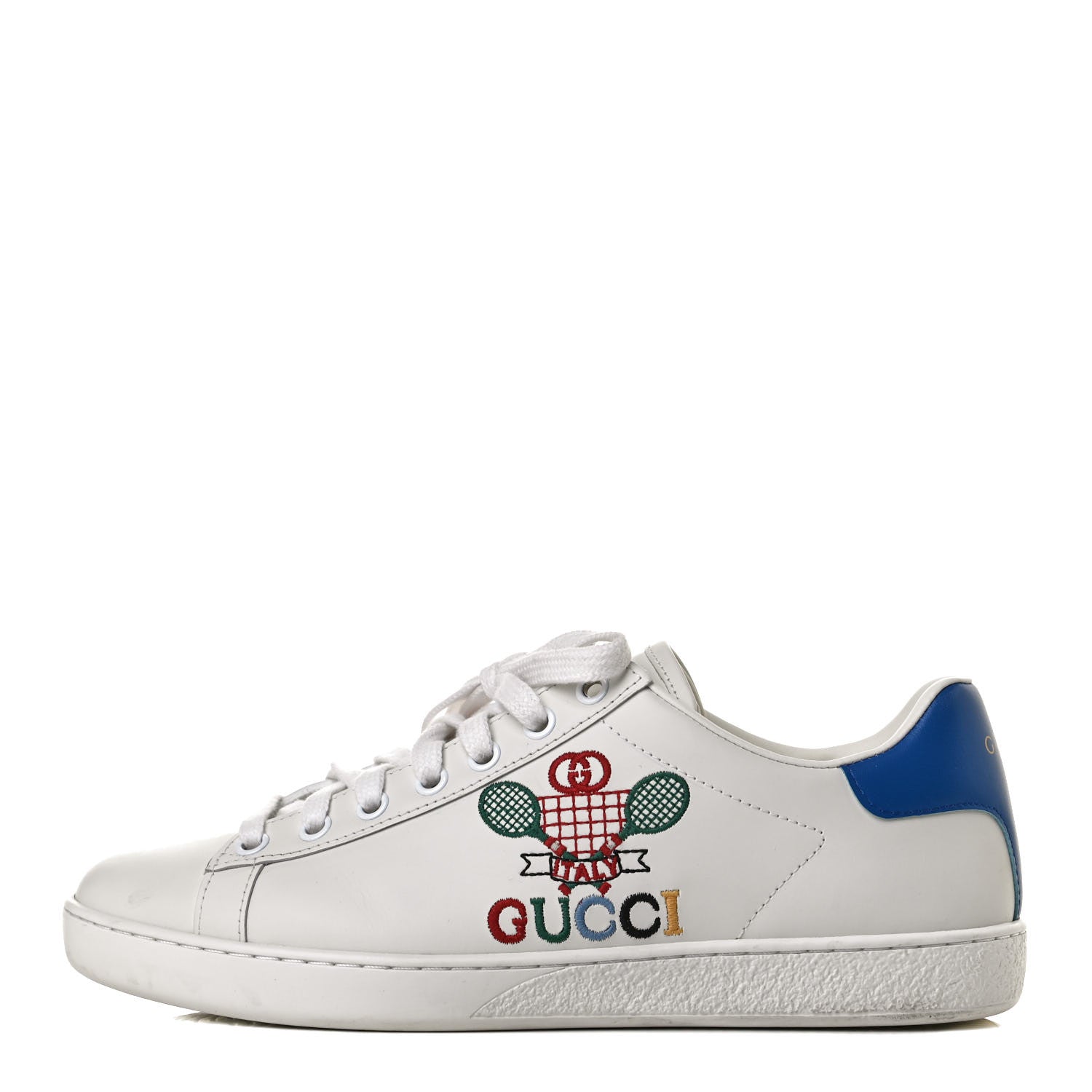 Gucci Calfskin Miro Soft Tennis Embroidered Womens Ace Sneakers 39 White Rio Blue 1 of 12