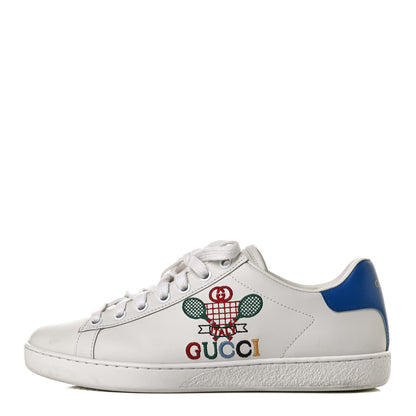 Gucci Calfskin Miro Soft Tennis Embroidered Womens Ace Sneakers 39 White Rio Blue 1 of 12