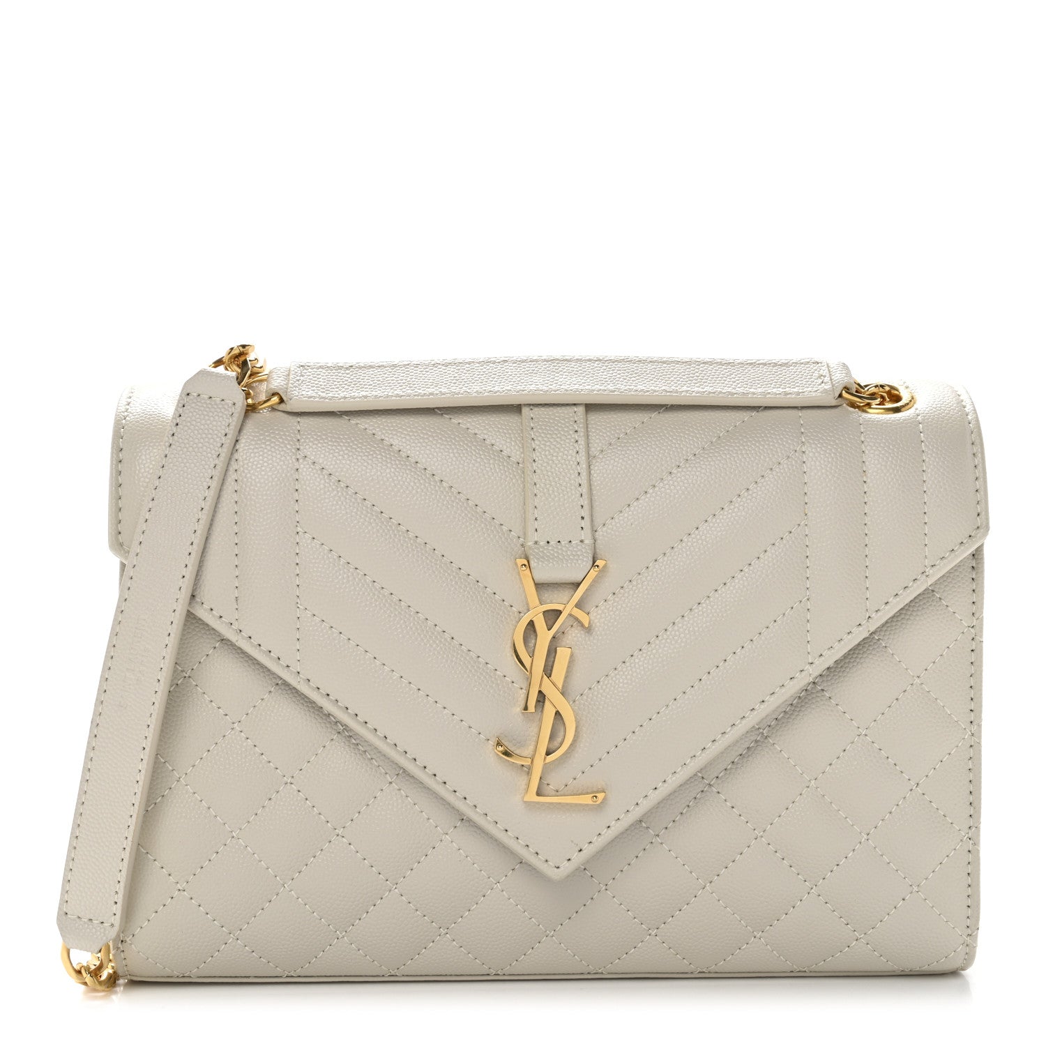 Saint Laurent Grain De Poudre Textured Mixed Matelasse Medium Triquilt Monogram Satchel Crema Soft 1 of 12