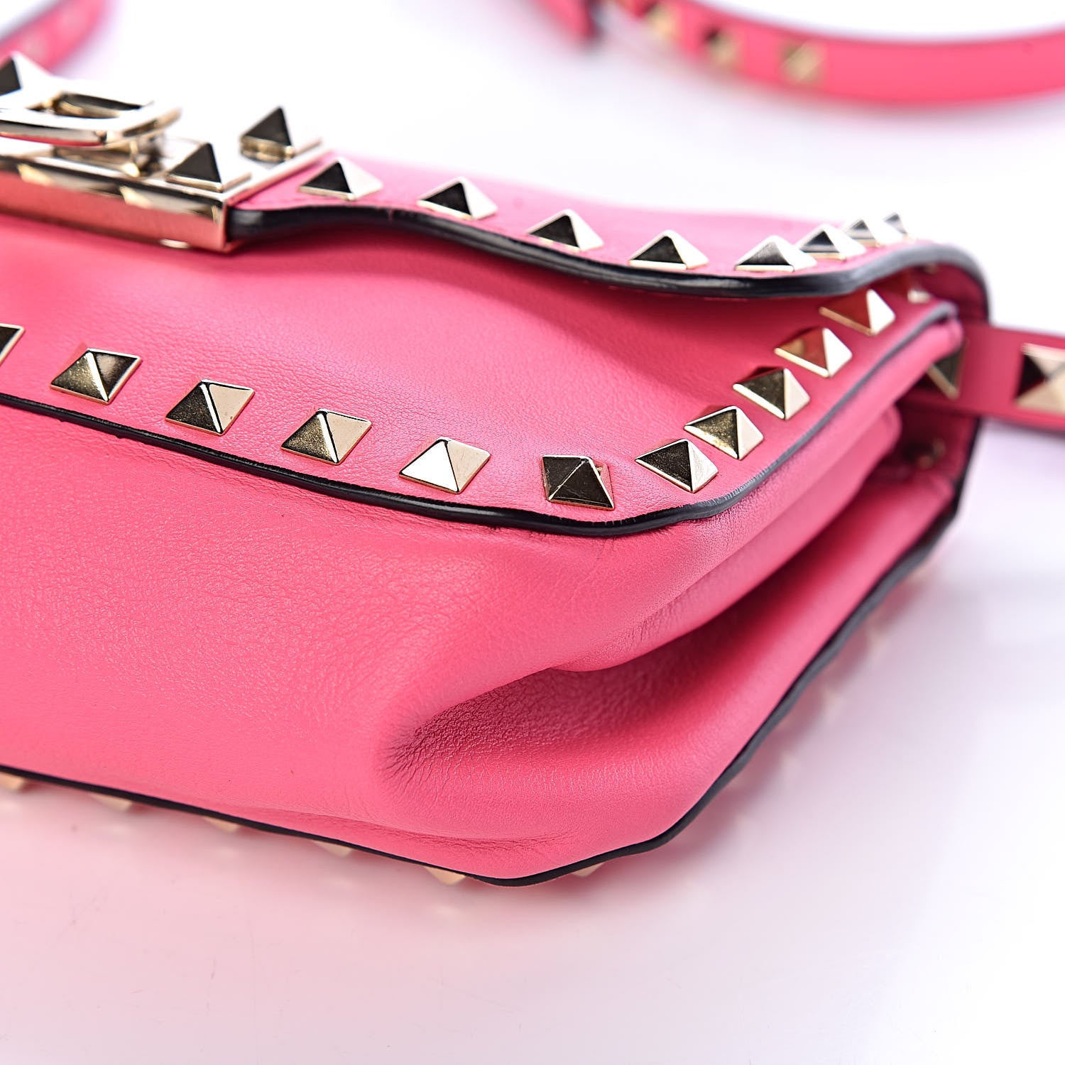Valentino Garavani Vitello Mini Rockstud Flap Saddle Crossbody Bag Fuxia Fluo 6 of 11