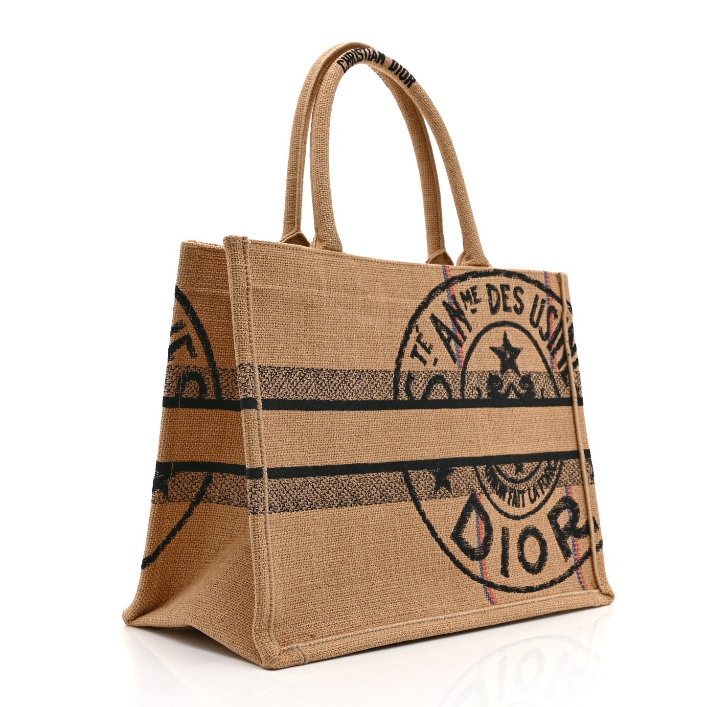 Canvas Jute Embroidered Medium Book Tote Black Beige
