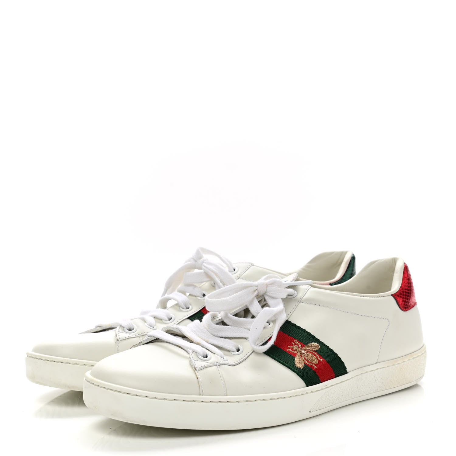 Gucci Calfskin Ayers Bee Embroidered Womens Ace Sneakers 41 White Green 3 of 9