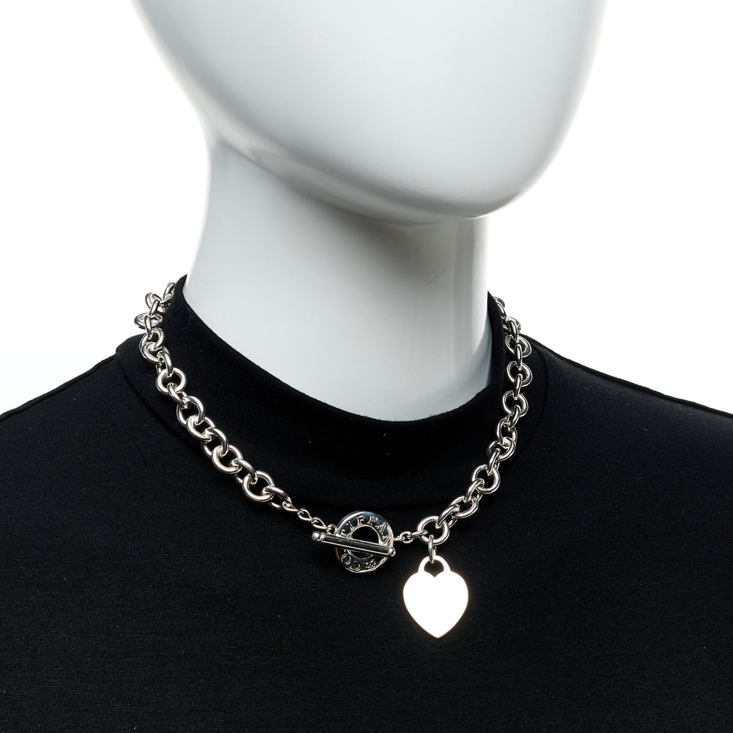 Sterling Silver Heart Tag Toggle Necklace