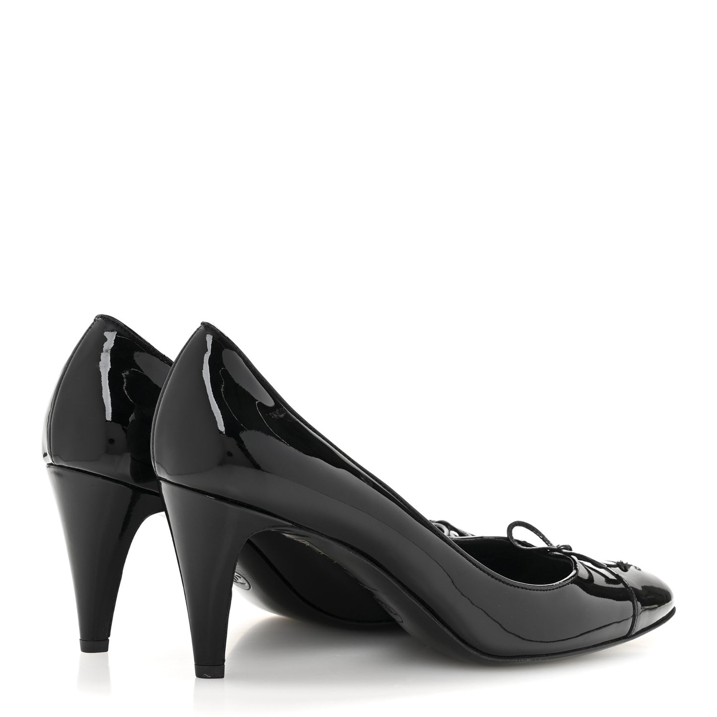 Patent Calfskin Bow Cap Toe CC Pumps 40 Black