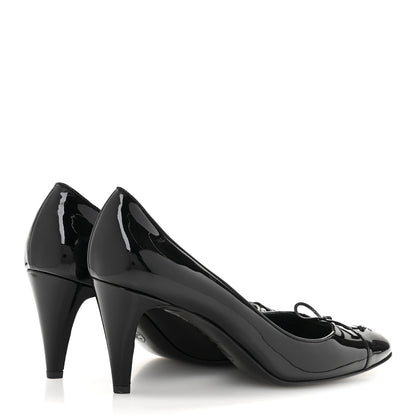 Chanel Patent Calfskin Bow Cap Toe CC Pumps 40 Black 5 of 9