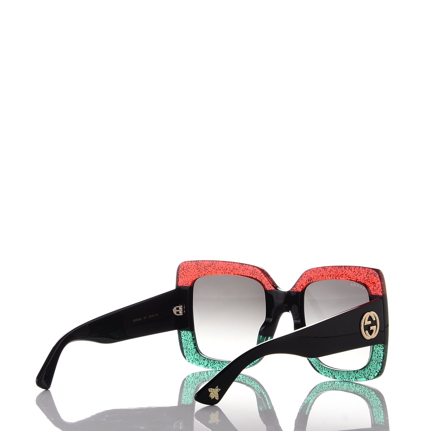 Gucci Square Frame GG0083S Sunglasses Glitter Red Black Green 4 of 8