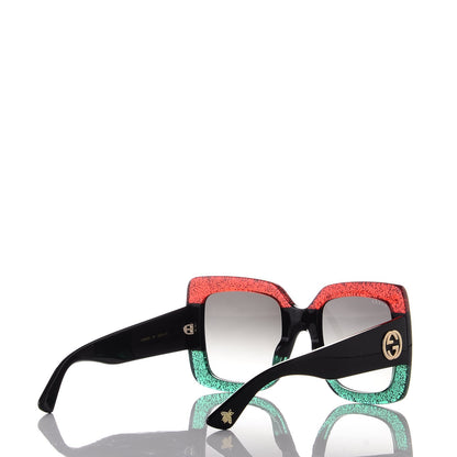 Gucci Square Frame GG0083S Sunglasses Glitter Red Black Green 4 of 8