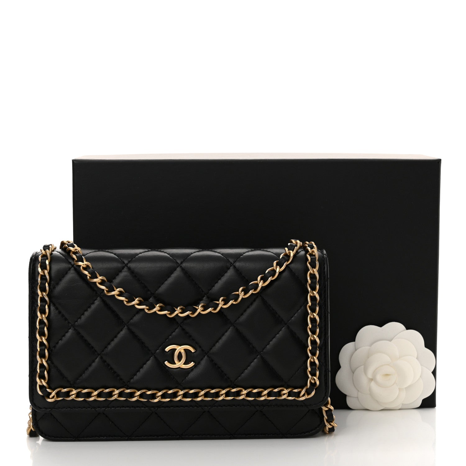 Chanel Lambskin Quilted Chain Around Wallet On Chain WOC Black 13 of 13
