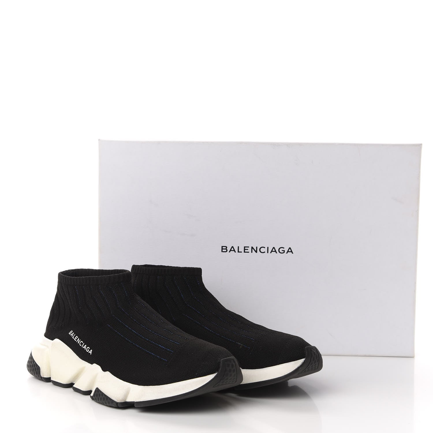 Balenciaga Ribbed Effect Knit Hi Speed Sneakers 40 Black Bleu 11 of 11