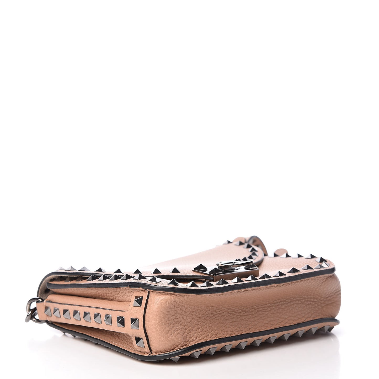 Pebbled Calfskin Rockstud Shoulder Flap Messenger Bag Soft Noisette