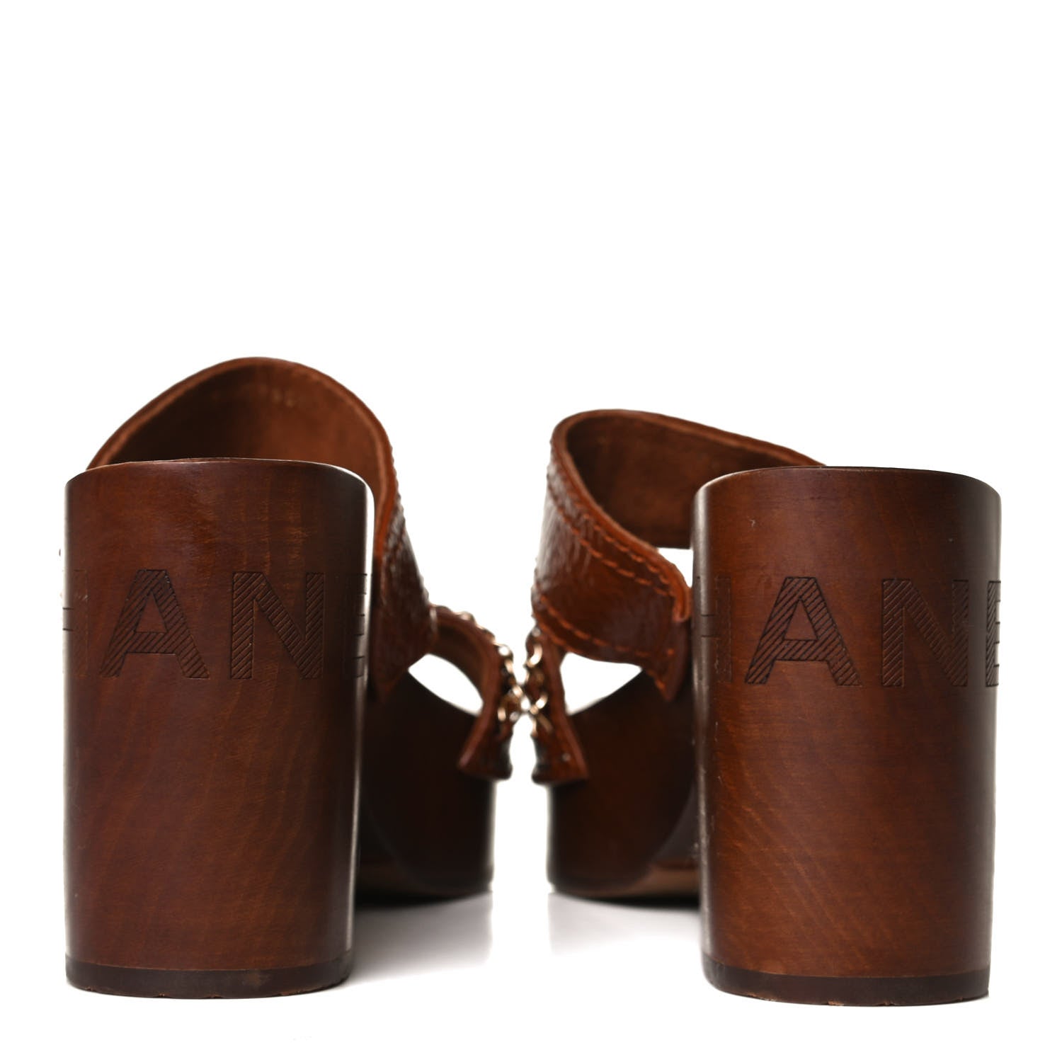 Chanel Glazed Calfskin Wood Chain Sandals 36 Brown 6 of 14
