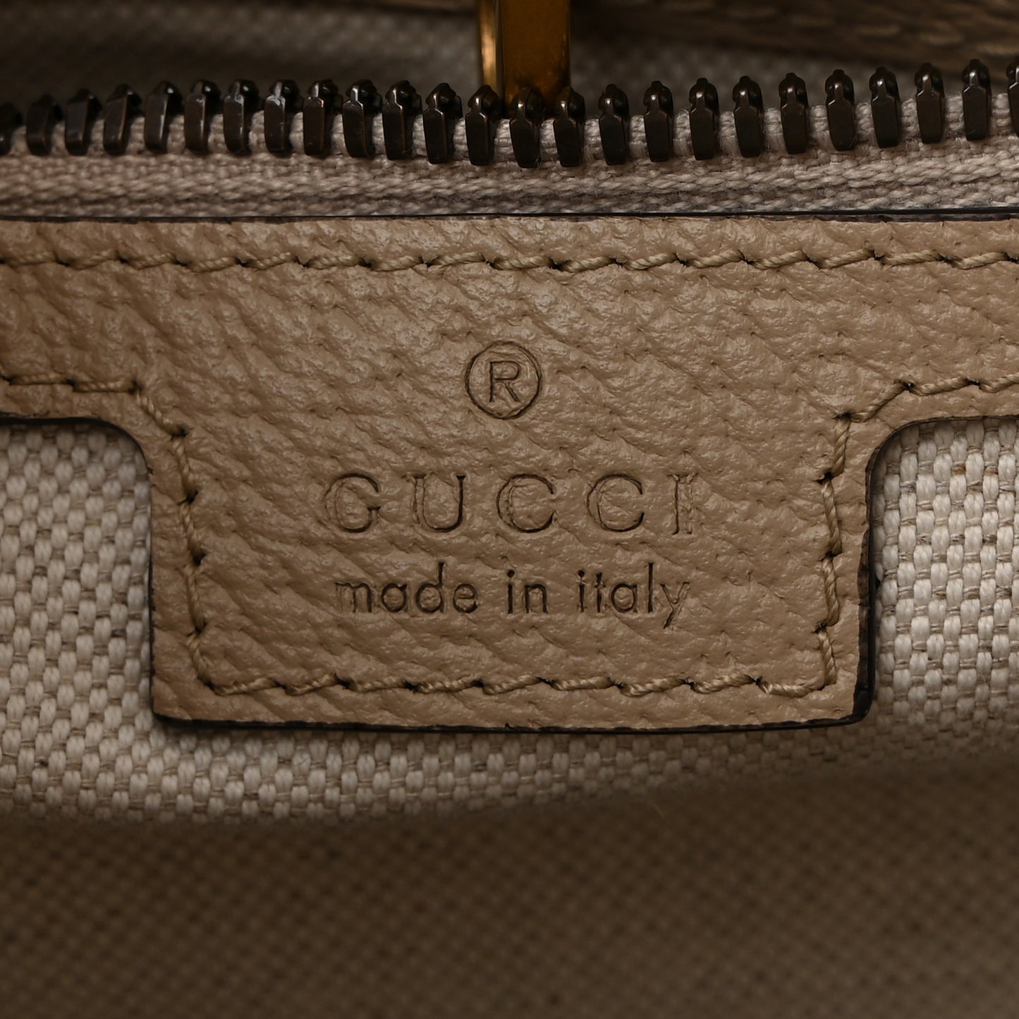 GG Supreme Monogram Textured Dollar Calfskin Small Retro Interlocking G Tote Bag Beige Mystic White Oatmeal