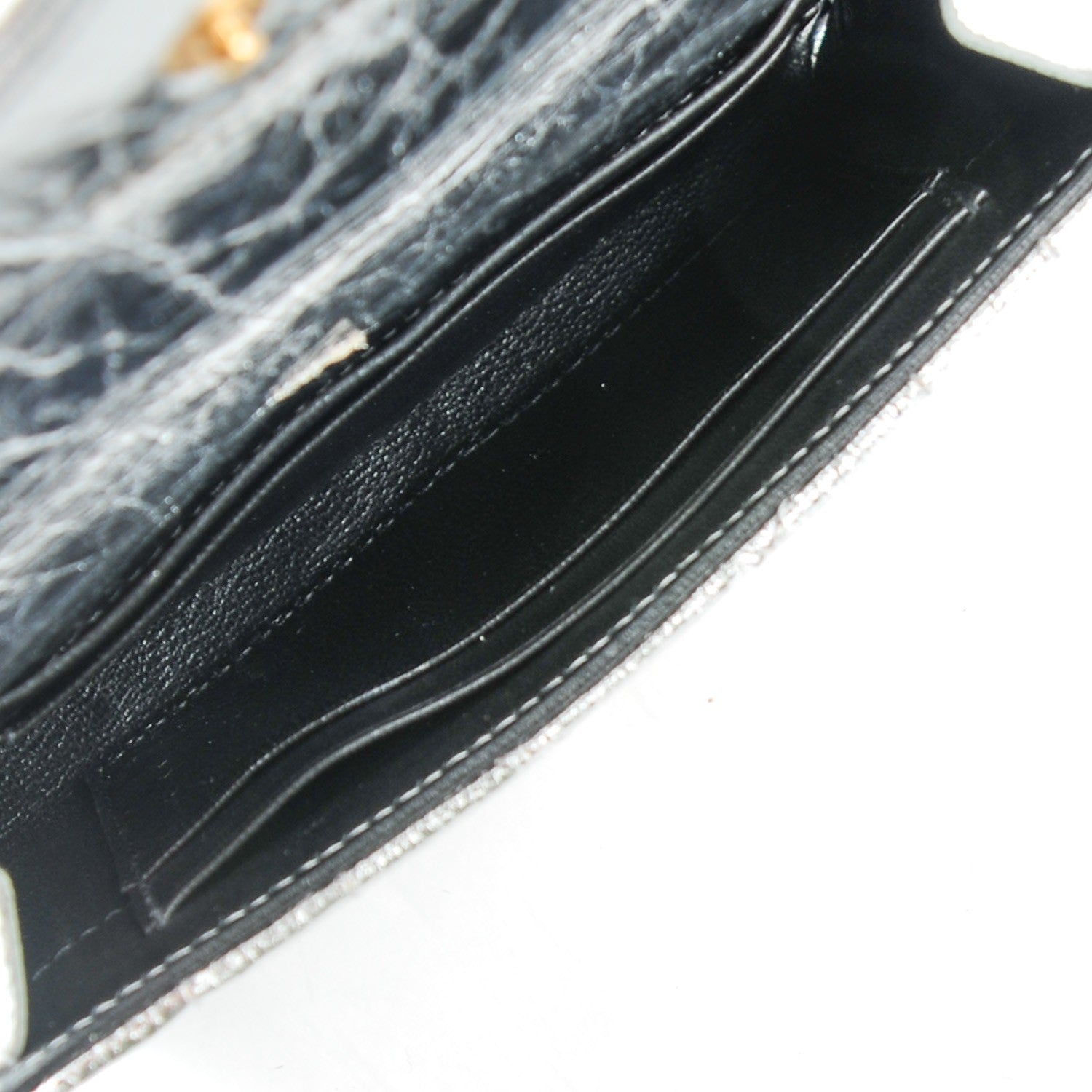 Saint Laurent Metallic Goatskin Mixed Matelasse Chevron Small Monogram Envelope Wallet Silver 5 of 9