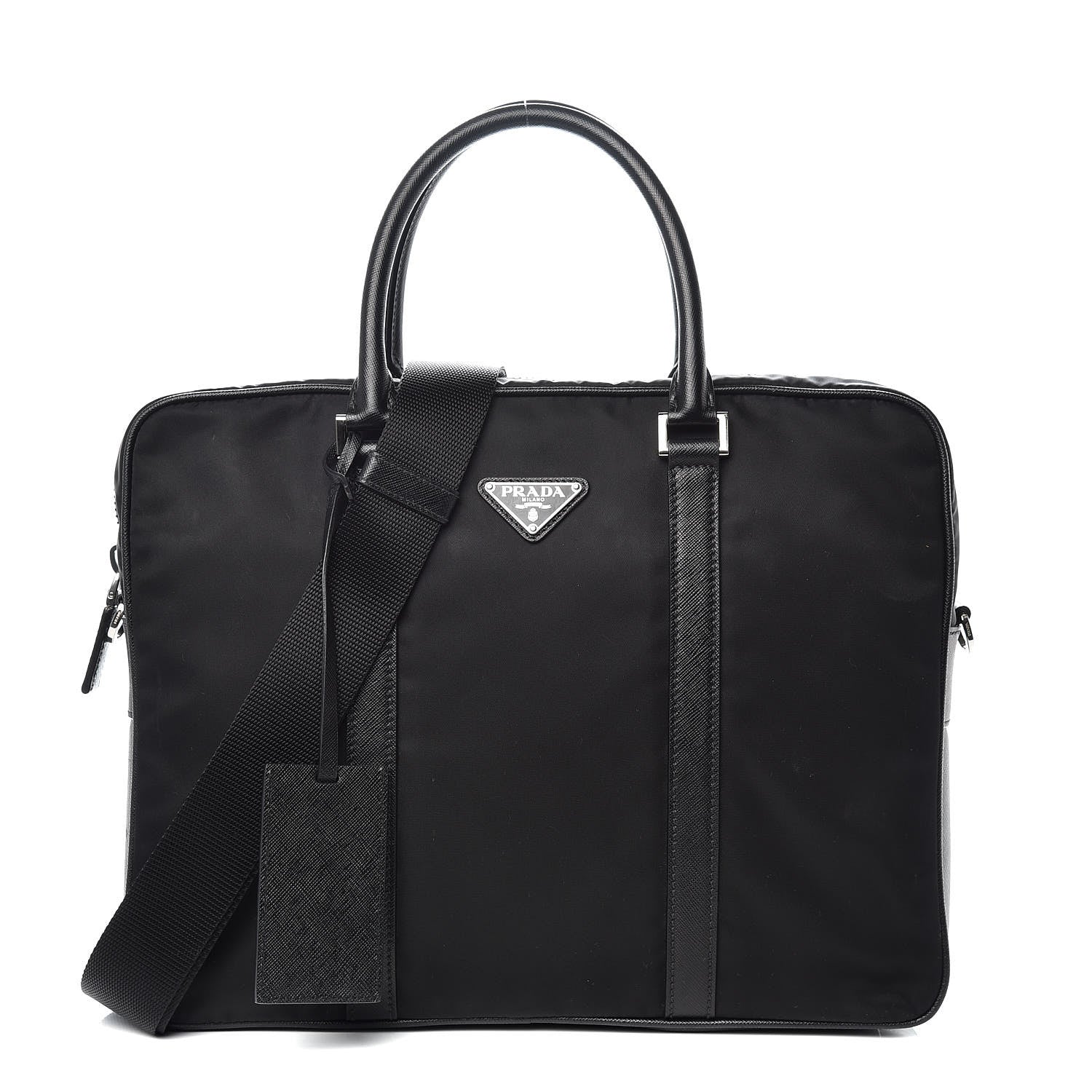 Prada Tessuto Nylon Saffiano Metal Triangle Logo Work Bag Black 1 of 12