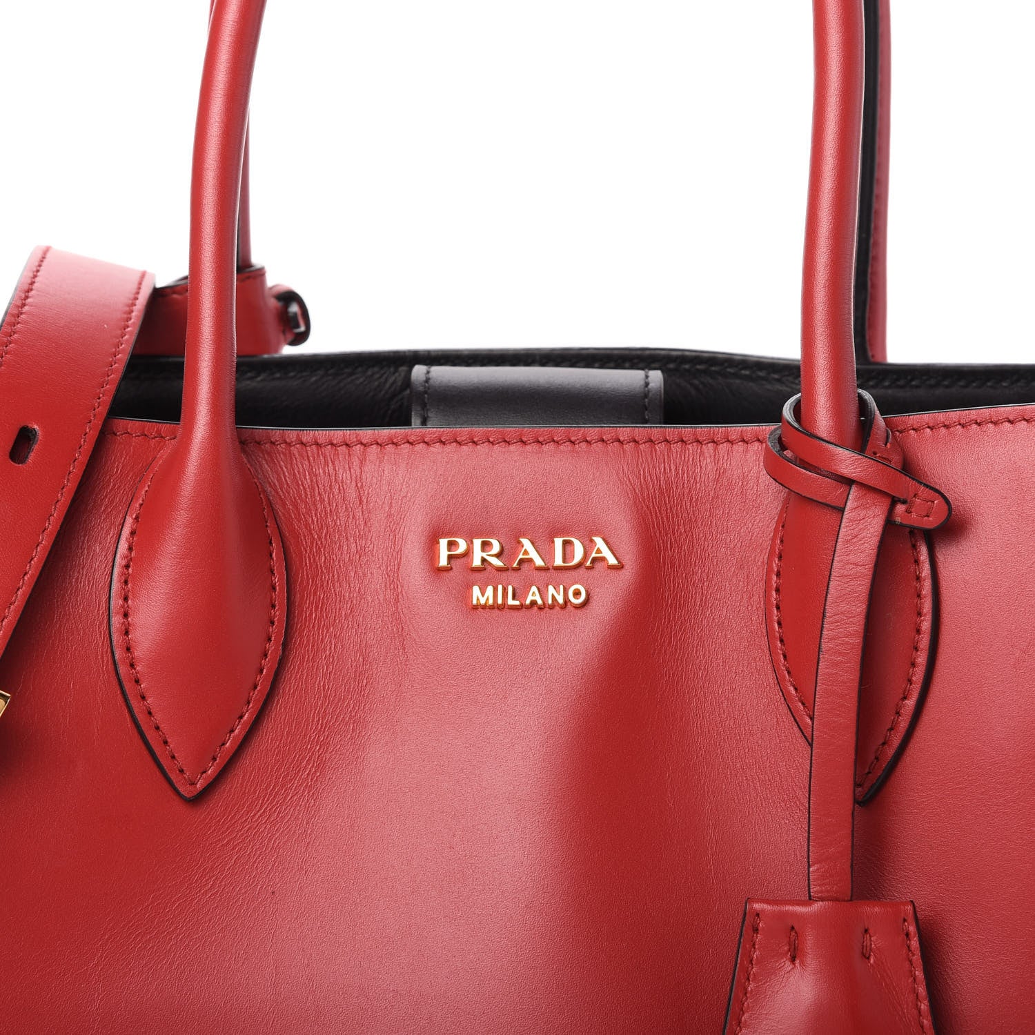 Prada City Calfskin Medium Colorblock Bibliothèque Tote Fuoco Black 10 of 10