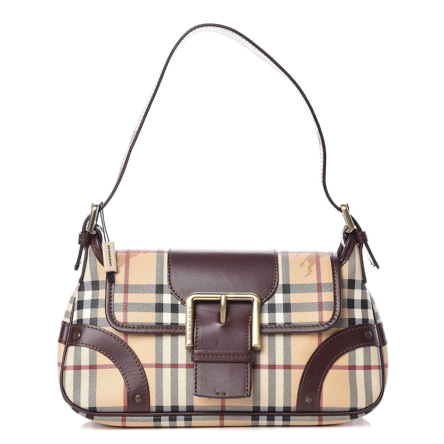 Burberry Haymarket Check Buckle Satchel Brown 1 of 11
