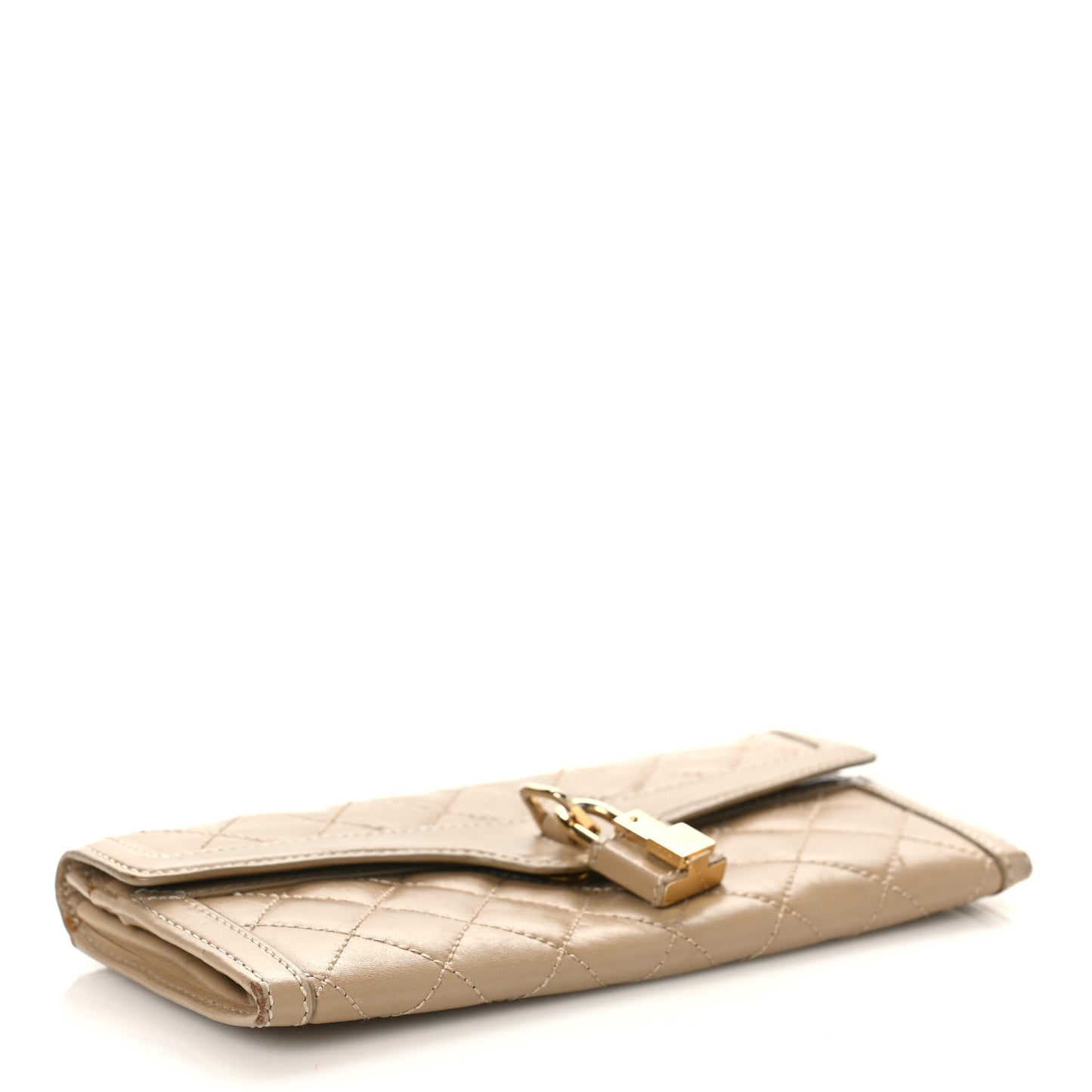 Calfskin Quilted Continental Wallet Beige