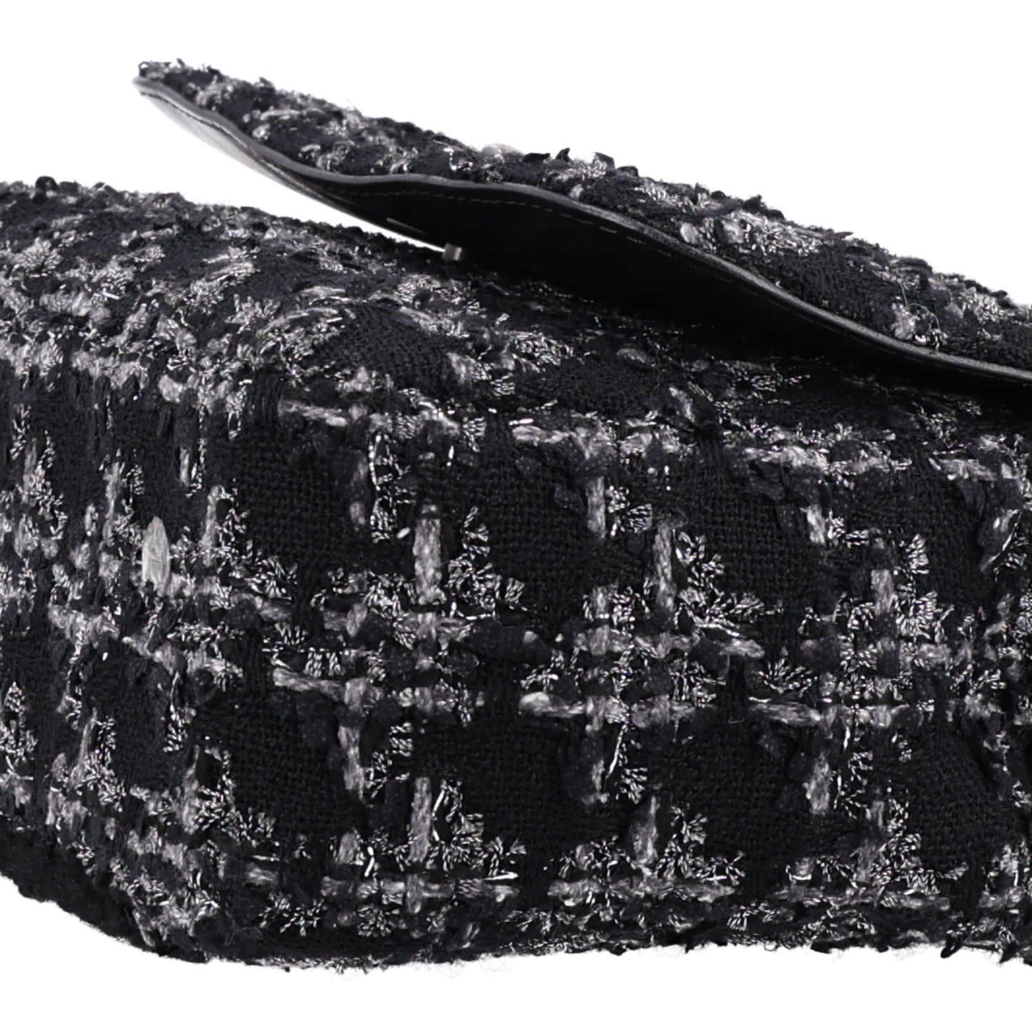 Shearling Tweed Medium Handle Boy Flap Black Grey
