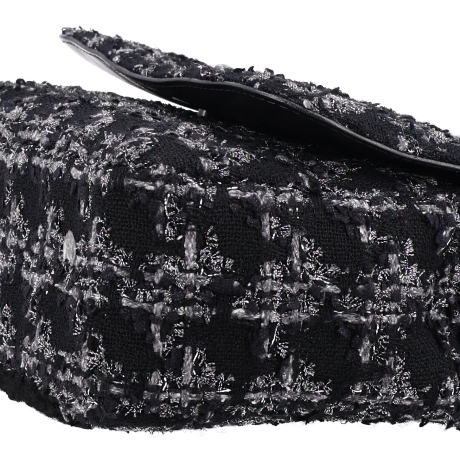 Chanel Shearling Tweed Medium Handle Boy Flap Black Grey 10 of 10