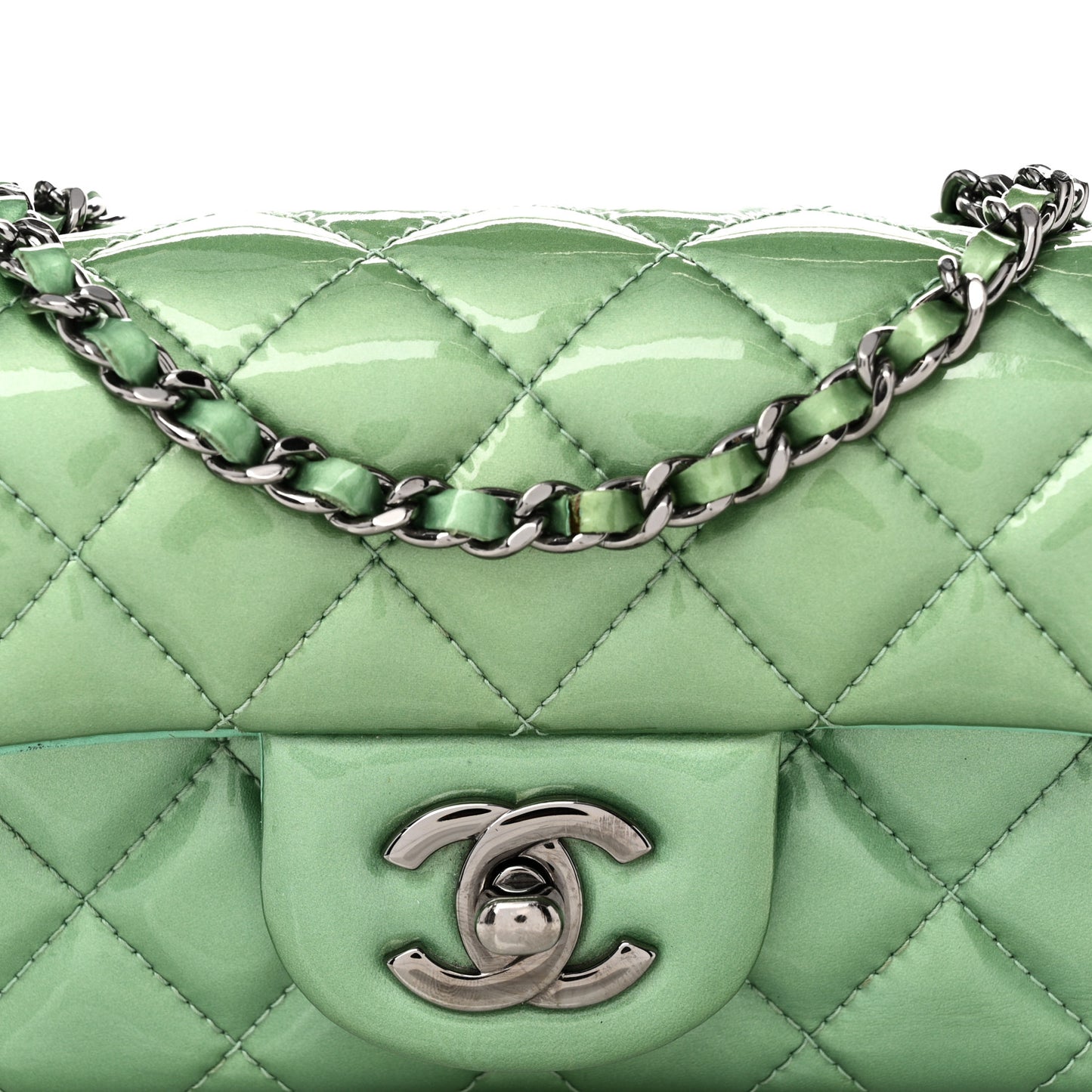 Patent Quilted Extra Mini Flap Green