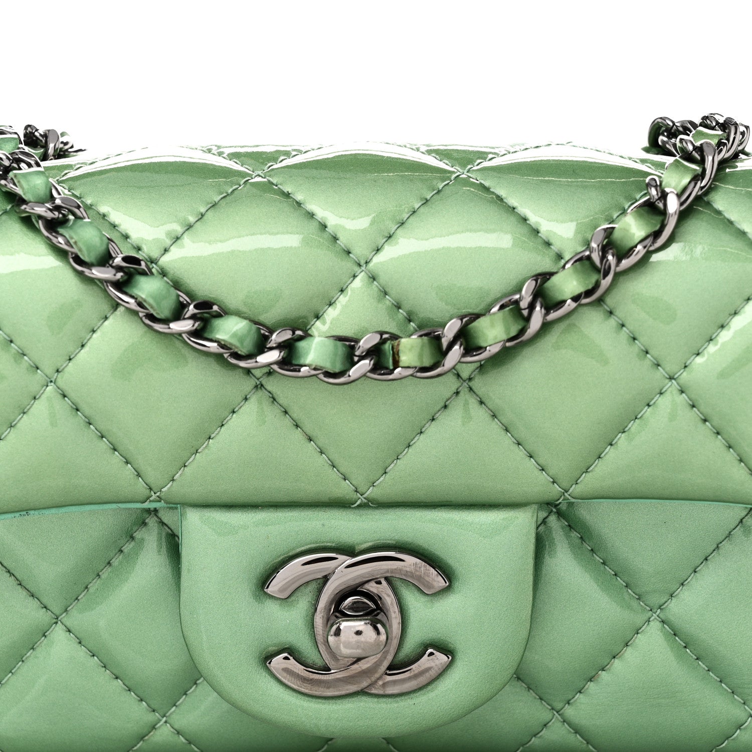 Chanel Patent Quilted Extra Mini Flap Green 8 of 11