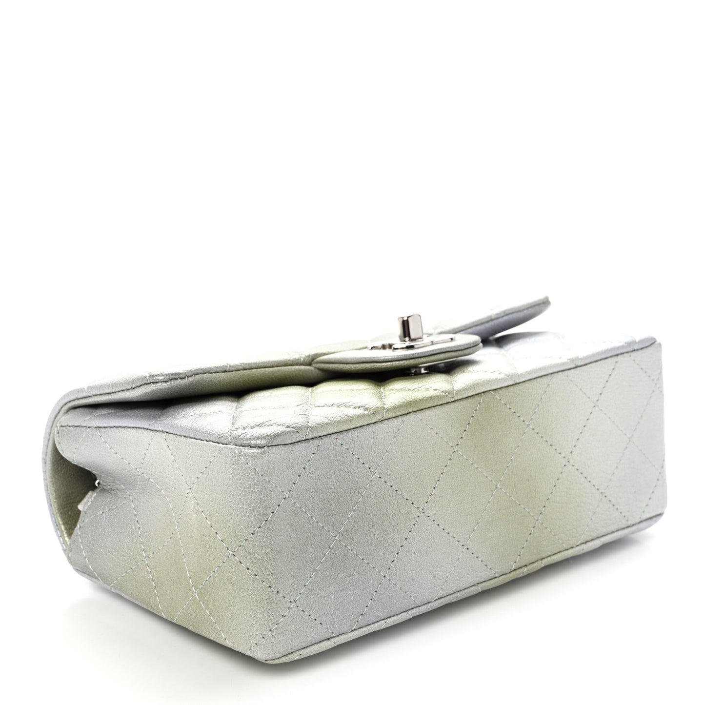 Metallic Goatskin Quilted Ombre Mini Rectangular Flap Grey Green