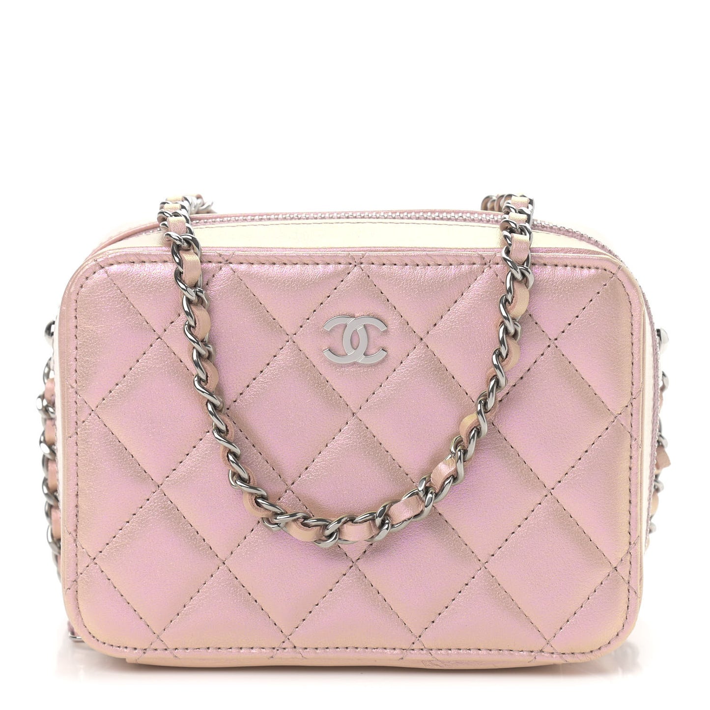 Iridescent Calfskin Quilted Camera Bag Pink