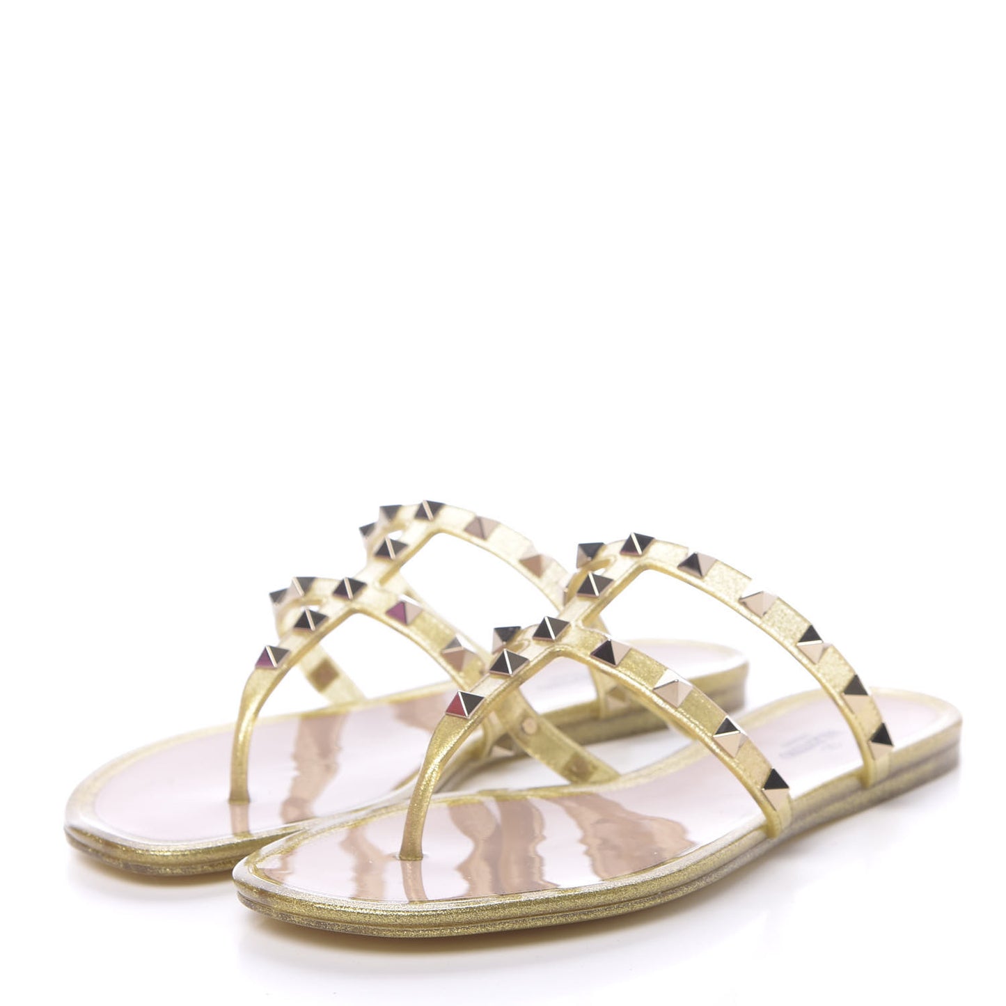 PVC Jelly Glitter Rockstud Caged Flat Thong Sandals 36 Oro
