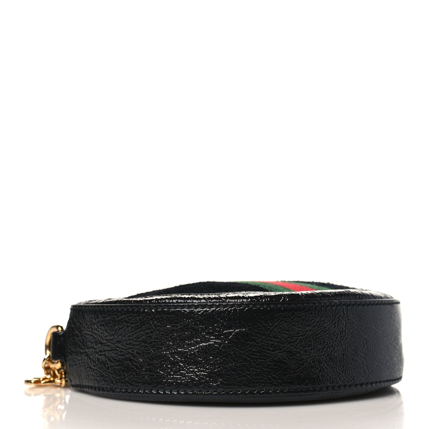 Suede Patent Web Mini Ophidia Round Shoulder Bag Black