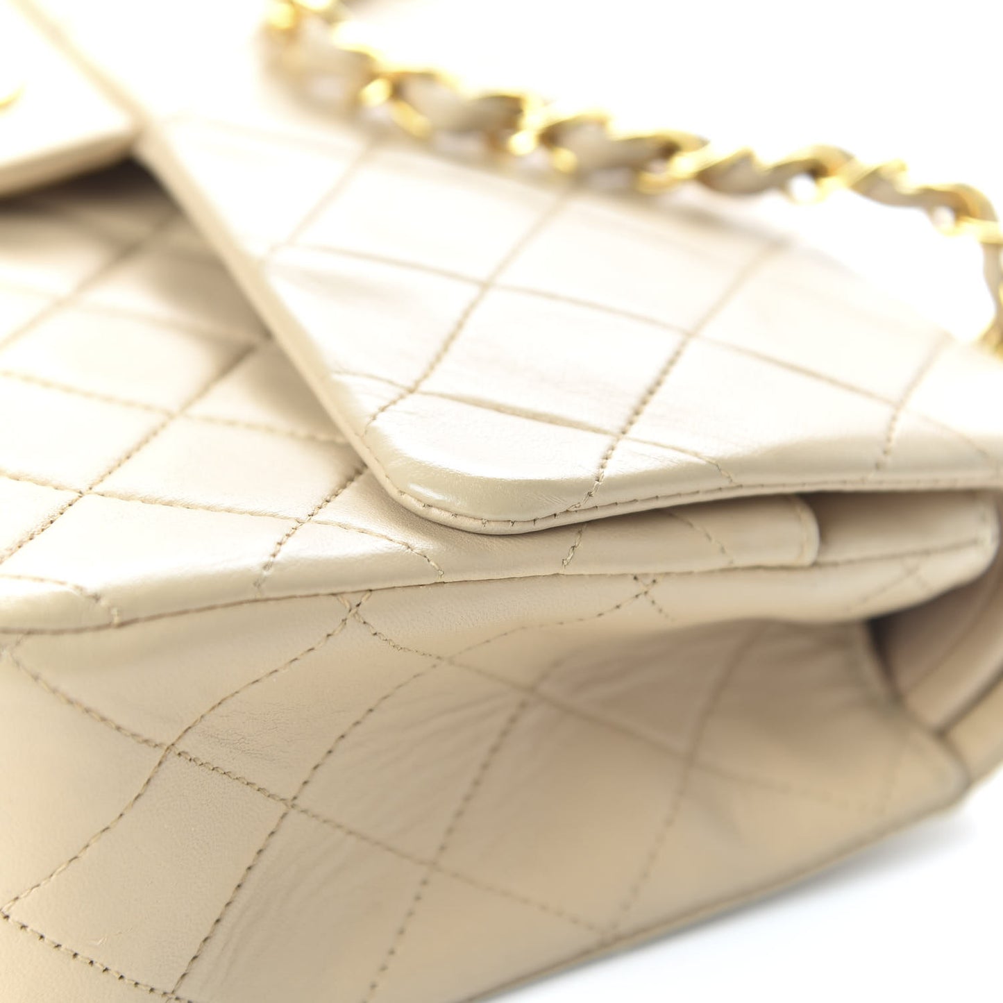 Lambskin Quilted Medium Double Flap Beige