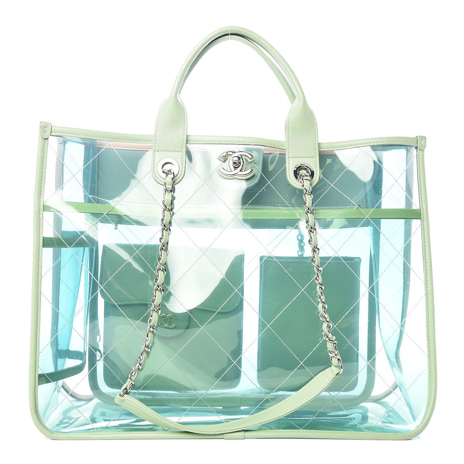 Chanel PVC Lambskin Stitched Medium Coco Splash Shopping Bag Blue Green 1 of 13