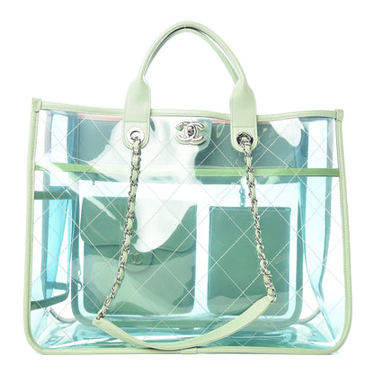 Chanel PVC Lambskin Stitched Medium Coco Splash Shopping Bag Blue Green 1 of 13