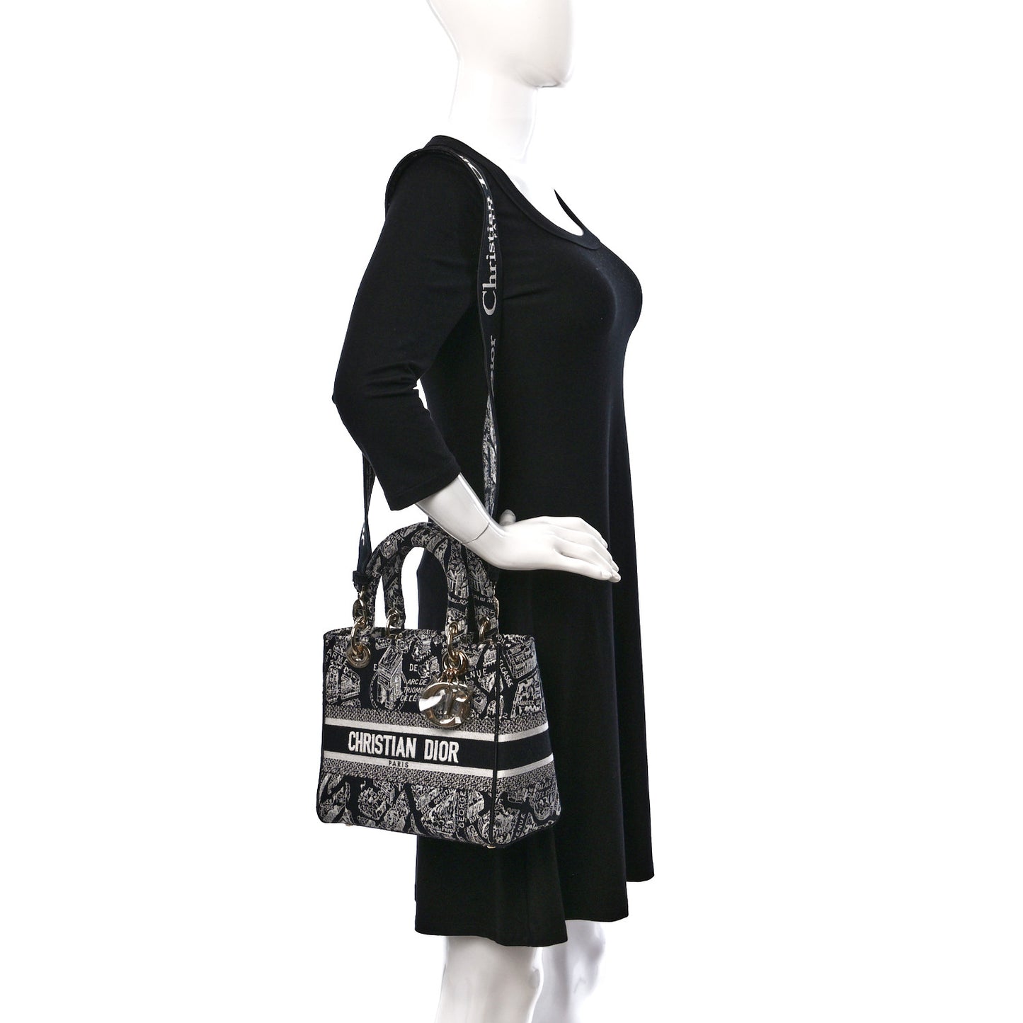 Canvas Embroidered Medium Plan de Paris Lady D-Lite Black White