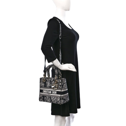 Christian Dior Canvas Embroidered Medium Plan de Paris Lady D-Lite Black White 2 of 8