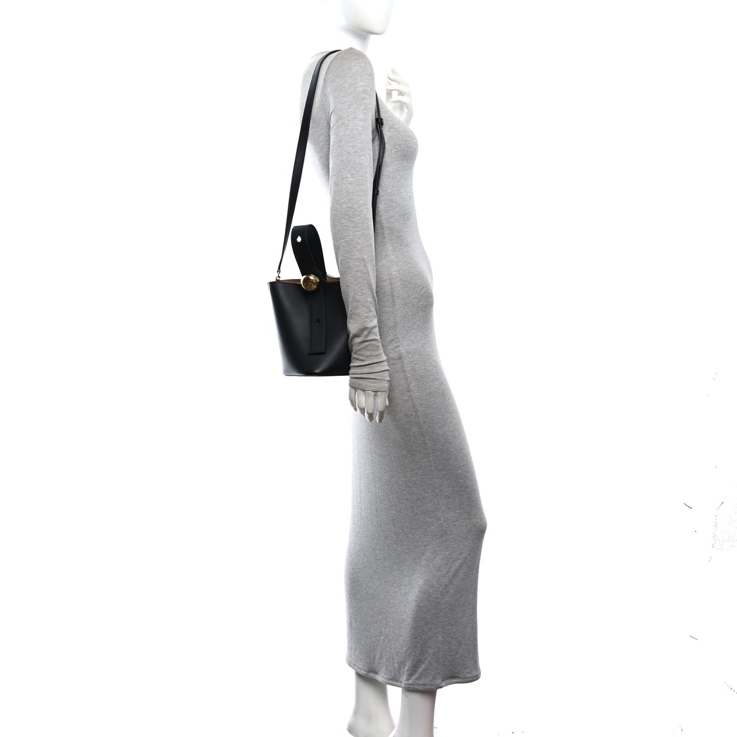 Soft Grained Calfskin Mini Pebble Bucket Bag Black