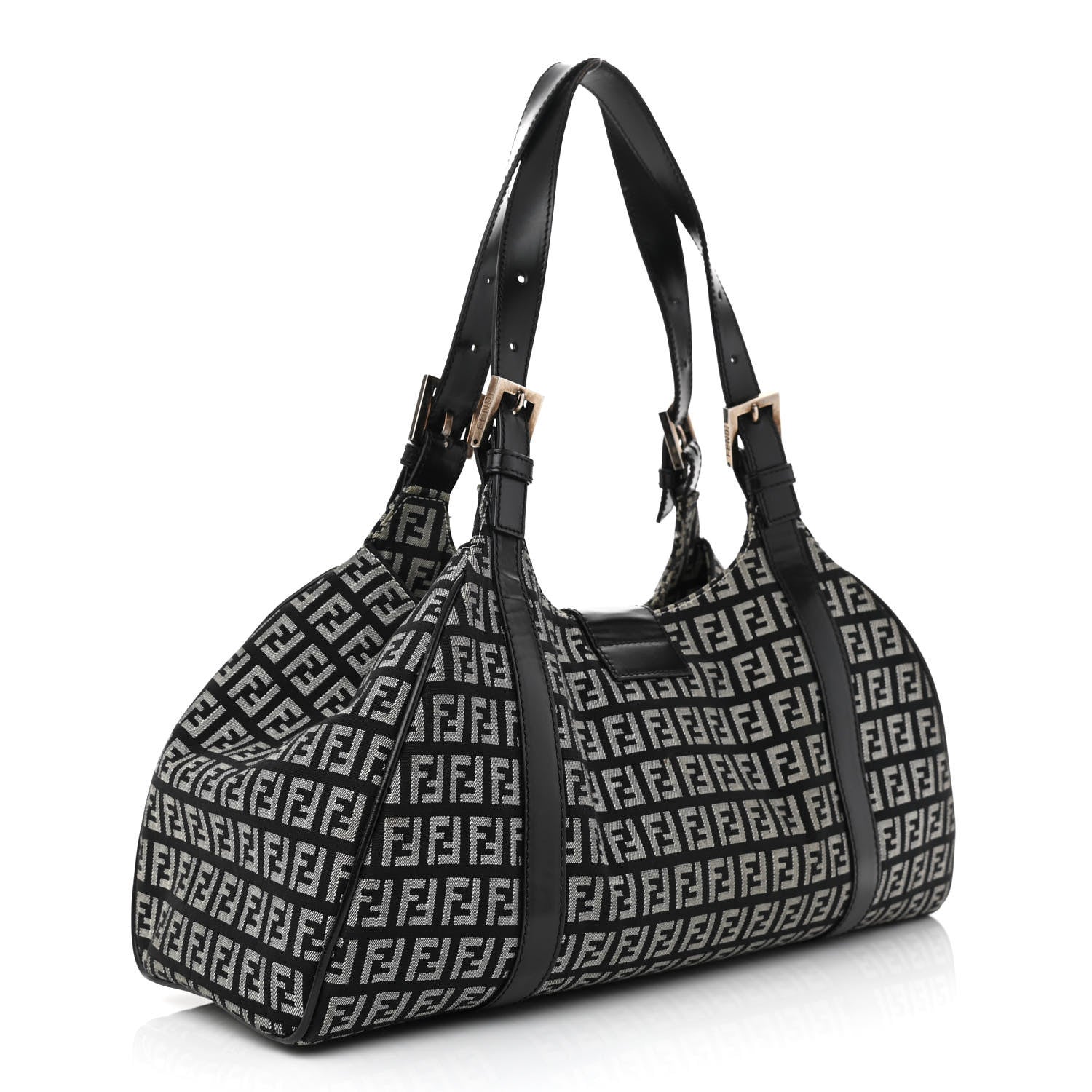 Fendi Zucchino Shoulder Bag Black White 3 of 13